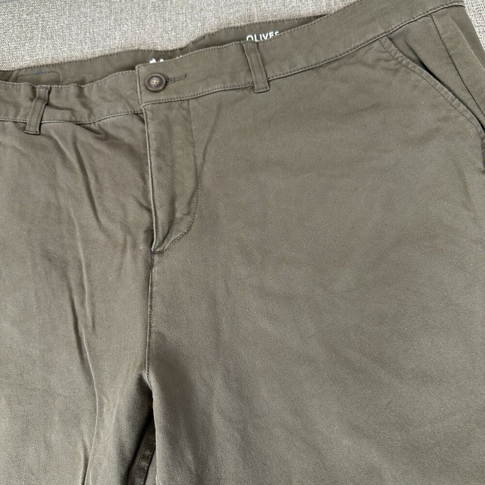 MUGSY Mens Jeans 42x32 Green Olive Super Stretchy Soft Pants Flat Front Casual